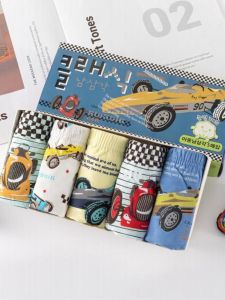 Breathable Pure Cotton Childrens Triangle Underwear for Boys Korean Style Car and Motorcycle Design Elastic Bandage Briefs for Toddlers and Kids