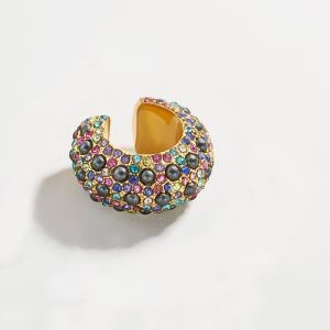 Vintage Colorful Crystals C Shape Ear Cuffs Cartilage for Women GIrls Exquisite Chunky Black Pearls No Piercing Ear Bones Clips