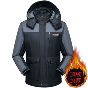 Mens Winter Thickened Fleece Lined down Jacket Anti-Cold Warm Loose Casual Cotton Coat Waterproof Zipper Closure Long Sleeve