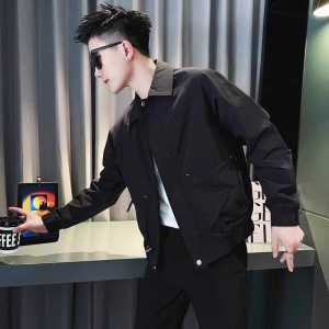 Casual Cool Brand Mens Short Jacket Collared Spring Autumn Fashionable Youth Polyester Fiber Zipper Long Sleeve Outerwear
