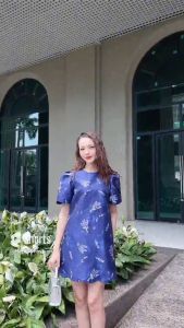 [Voucher 15% MOV 199K cap 100K  Đầm Tafta suông HeraDG thiết kế tay ngắn bồng lượn cong gấu cách điệu họa tiết hoa Lavender độc quyền SDPBC2045