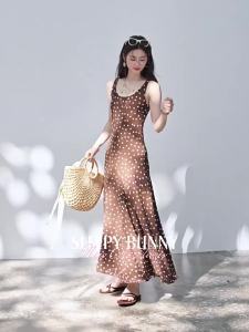Polka Dot U-Neck Slant Cut Sleeveless Dress