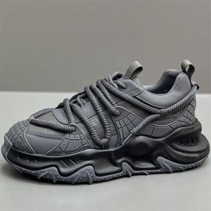 Mens Outdoor Casual Shoes Leather Upper Thick Bottom Heightening Dad Shoes Fashionable Low Cut Sports Sneakers for Autumn