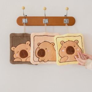 Coral Velvet Towel Cute Capybara Hanging Type Cartoon Kitchen Bathroom Absorbent Quick Drying Hand Towel