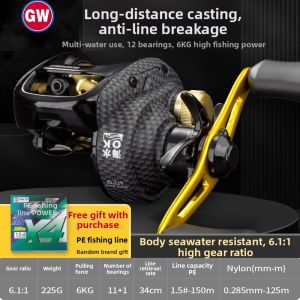 GW | 12-axis Far Throw Anti-blast Fishing Reel for Salt and Fresh Water