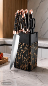 Nipiin 7pcs Kitchen Knife Set with Knife Block Stainless Steel Sharp Knives for Cutting Slicing Chopping