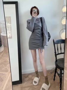 Trendy Knitted Sweater Set Womens Autumn Winter High Waist Dress Two Pieces Set Fashionable And Stylish Short Womens Clothes