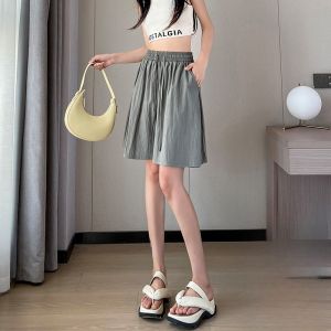 YAMIANNV | High Waist Ice Silk Casual Thin Five-Quarter Pants Womens Summer Outdoor Sports Shorts Nylon Fabric Wide Leg Pants