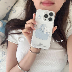 Ốp Lưng iPhone 16 pro Max Ốp Lưng Bảo Vệ Toàn Diện Hình Chú Chó Mèo Dễ Thương Màu Xanh Lam Phong Cách Hàn Quốc Ins Park Milk Call