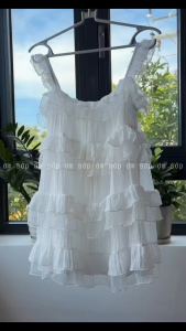 [SẴN LOẠI 1] Tơ gân phối ren Có lót Áo/ Đầm babydoll cộc tay cánh tiên xếp tầng màu trắng vải mềm mướt bồng bềnh siêu xinh MOLO TOP