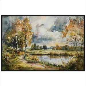 Tranh phong cảnh mùa thu màu nước. Tranh treo tường dán tường canvas trang trí. CGI-1956
