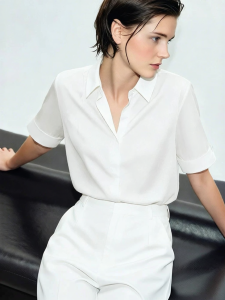 AMII | Embroidered Asymmetric Collar Short Sleeve Shirt