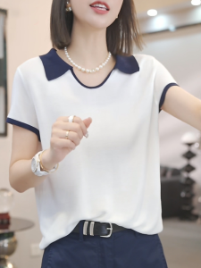 Shalldoer | Color Block Short Sleeve T-Shirt Womens Loose Casual Top Summer Fashion Design Korean Style Regular Fit Thin Material