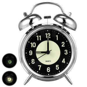 4 Inch Super Loud Alarm Clock for Heavy Sleepers Metal Retro Twin Bell with Backlight Quartz Analog Clock for Bedroom Bedsides