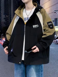 ROMON | Loose Fit Mens Fleece Lined Hooded Jacket Color Block Design Windproof Casual Workwear Romon Brand Spring Autumn New Arrival