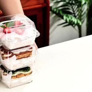 10PCS Transparent Hamburger Packaging Box Clamshell Bento Cake Box 450ml Bread Dessert Fruit Boxes