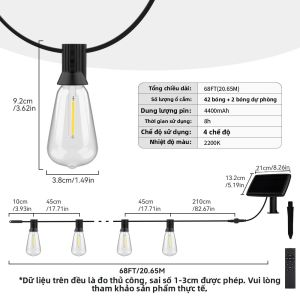 Đèn Dây Năng Lượng Mặt Trời Ngoài Trời ST38 Chống Nước IP44 Đèn LED Có Thể Điều Chỉnh Độ Sáng Đèn Trang Trí Cho Sân Vườn Tiệc Tùng Nhà Cửa