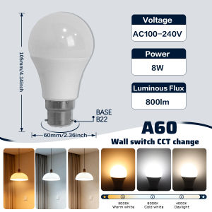 LED Bulb B22 8W 10W 12W 15W 18W 24W 3 CCT Color Change AC100-240V Memory Wall Switch Control Light for Household Indoor Lighting
