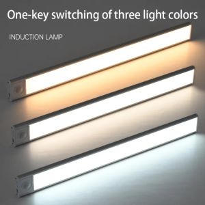 Rechargeable LED Light 3 Colors in one Lamp Motion Sensor LED Lights Indoor Lighting Magnetic Night Light One Light Tricolor USB Rechargeable Cabinet Light Thin Wall Lights for Bedrooms Wardrobes Cabinets Corridors