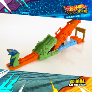 Hot Wheels Monster Trucks Crocodile Crash Challenge Playset & 1:64 Scale MEGA-Wrex Toy Vehicle