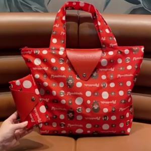 Japanese Style Cute Monchhichi Printed Shopping Bag Foldable Canvas Shoulder Tote Handbag Fits Luggage Handle