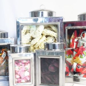 FUTAKE - Toples Kerupuk Stainless Segiempat Kaca Satu All Varian