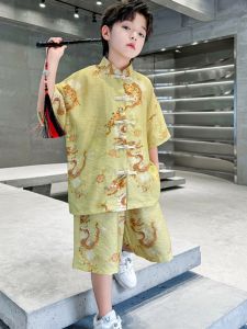 Bộ Đồ Hanfu Trung Hoa Mới Cho Bé Trai Mùa Hè Mỏng Họa Tiết Rồng Trang Phục Truyền Thống Trung Hoa Cho Trẻ Em