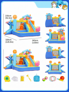 Water Spraying Inflatable Castle with Slide and Safety Net