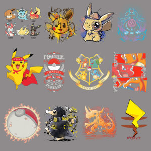 2PCS Pokémon Pikachu Cartoon Patches for Clothes Heat Transfer Stickers Iron on For DIY Women T Shirt Washed with Water Patches