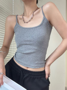 Retro Grey Thin Strap Vest No Chest Pad Summer Outdoor Wear for Side Breast Reduction High Elasticity Sleeveless Strap Inner Wear