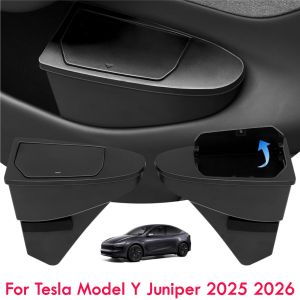 Front Door Built-in Storage Organizer for Tesla Model Y Juniper 2025 2026 Car Garbage Bin with Push‑Open Lid ABS Door Organizer