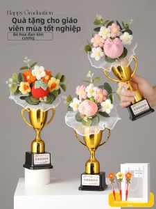 BENMEI | Teacher Gift Handmade Sunflower Trophy and Knit Bouquet