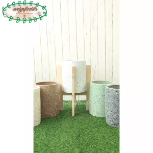 Pot Tanah Liat Motif Teraso Model Silinder Variasi Warna Pot Standing Kaki 4 Pot Pot Pohon Asli Pohon Artifical Hiasan Kantor