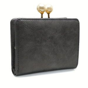 2026 new retro womens short wallet pearl clip clutch bag fashionable and minimalist multi-functional three-fold coin purse