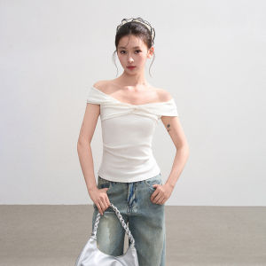 BAIDAIFEI | Off-shoulder Short Sleeve Slim Fit T-shirt