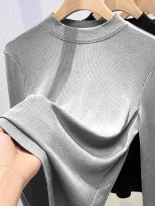 Modal Bottoming Shirt Womens Half Turtleneck Thread 2024 Fall and Winter Heattech Slim Fit Slimming Top Womens T-shirt Fashion