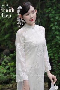 Áo Dài Nữ Cách Tân Trắng (THANH LIÊN)THIẾT KẾ CỔ 2 LÁ TAY DÀI LOE SANG TRỌNG
