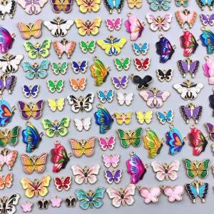Random 20pcs/50pcs/100pcs Alloy Enamel Butterfly Pendant Jewelry Making DIY Keychain Earrings Charms for Bracelets Necklace