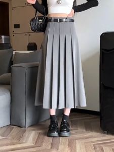 Pleated Skirt Spring and Summer Korean Style High-waisted Slim Mid-length Skirt College Skirt Hot Girl Mid-length Draped