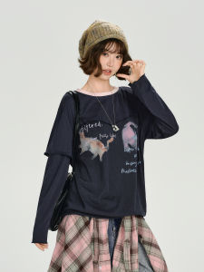 Áo Thun Dài Tay in Họa Tiết Phong Cách Mỹ Cổ Điển Bé Gáiyhalo Dáng Rộng Thoải Mái Cho Nữ Mùa Thu Thiết Kế Mới