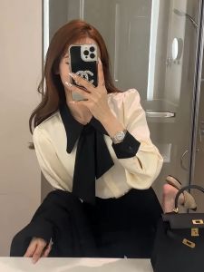 French Elegant Long Sleeve Womens Shirt Spring 2025 New Style Inner Wear Butterfly Knot Small Fragrance Style Top Quality