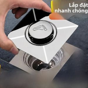 MONLEYTA | Vòi thoát nước phòng tắm bằng thép không gỉ hình chữ nhật kích thước 10*10cm có nắp bấm chống thấm nước chống côn trùng