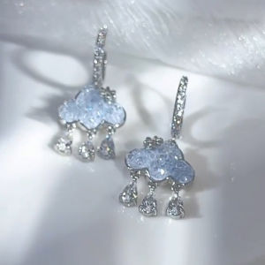 Korean Cloud Earrings Blue Crystal Rain Cloud Drop Earring Aesthetic Kawaii Zircon Hoop Dangle Earrings New Year Jewelry