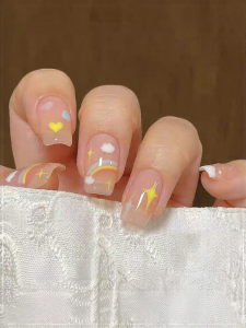 GANGHOU | Childrens Nail Stickers Rainbow Dopamine Ice Transparent 6-11 Years