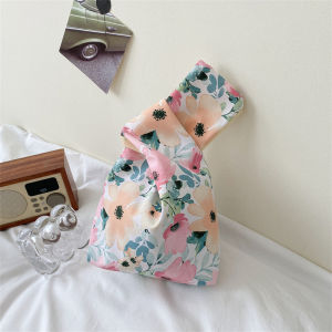 Korean Style Handbag Printed Simple Grapefruit Knot Handle Bag Mobile Phone Key Wrist Bag Women Storage Bag Soft Nylon Material