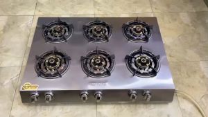 Bếp gas 6 họng cao cấp ( đầu đốt bằng đồng kiềng gang nút inox )
