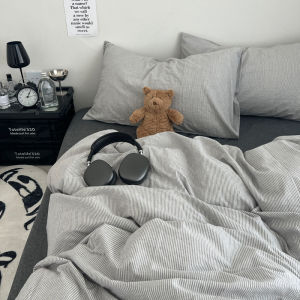 Pure Cotton Stripe Duvet Cover Single 150x200cm Dormitory Washed Cotton Double 200x230cm Bedding Cover Skin-friendly Fabric