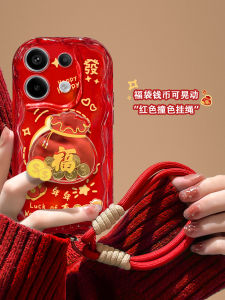 Ốp Lưng Điện Thoại Silicon Chống Rơi Màu Đỏ Phong Cách Mới Cho Xiaomi Redmi Note13 Note12/11Pro 11TPro Note9/10 Có Dây Đeo