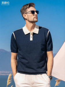 Enjeolon | Luxury Contrast Knit Seagull Collar Short Sleeve Polo Shirt