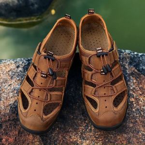 2024 Male Sandals Luxury Men Genuine Leather Sandals Summer Beach Leather Shoes Size 39-44